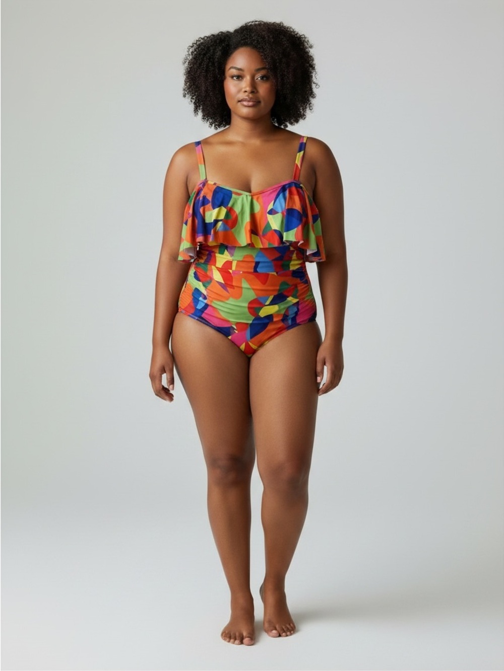 Multicolor Ruffle One-Piece Swimsuit - Kids